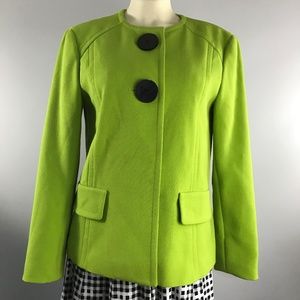 Vintage Margaret Frances bright green jacket 2 large buttons closure lined